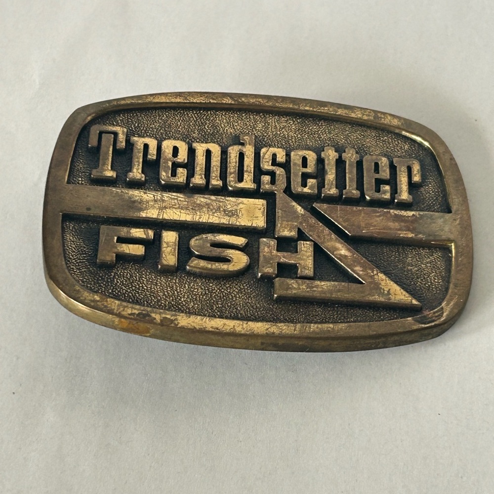 Brass Tone Logo Plaque - Trendsetter Fish belt buckle